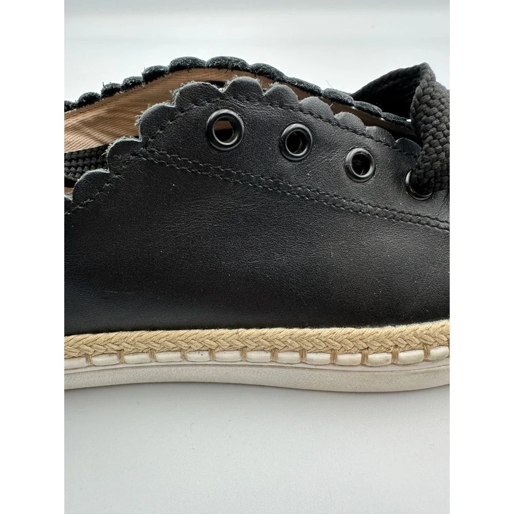 Kate Spade New York Lena Black Leather Sneakers Chunky Laces Scalloped Chic Sz 5
